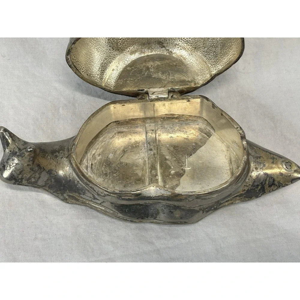 Vtg Silver Plated MCM Snail Salt Cellar Trinket Box READ